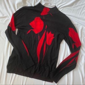 Vintage Red Rose Mock Neck Sweater